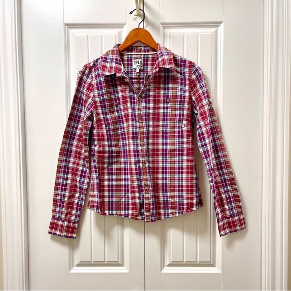 TNA Plaid Flannel Button-Up Red - Picture 1 of 16